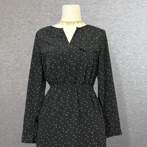 Black Polka Dot Mini Dress XS Mossimo Long Sleeve Cinched Waist Casual Chic